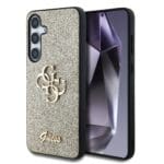 Guess PU Fixed Glitter 4G Metal Logo Gold Kryt Samsung Galaxy S25 Plus