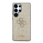 Guess PU Fixed Glitter 4G Metal Logo Gold Kryt Samsung Galaxy S25 Ultra