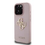Guess PU Grained 4G Metal Logo Pink Kryt iPhone 16 Pro