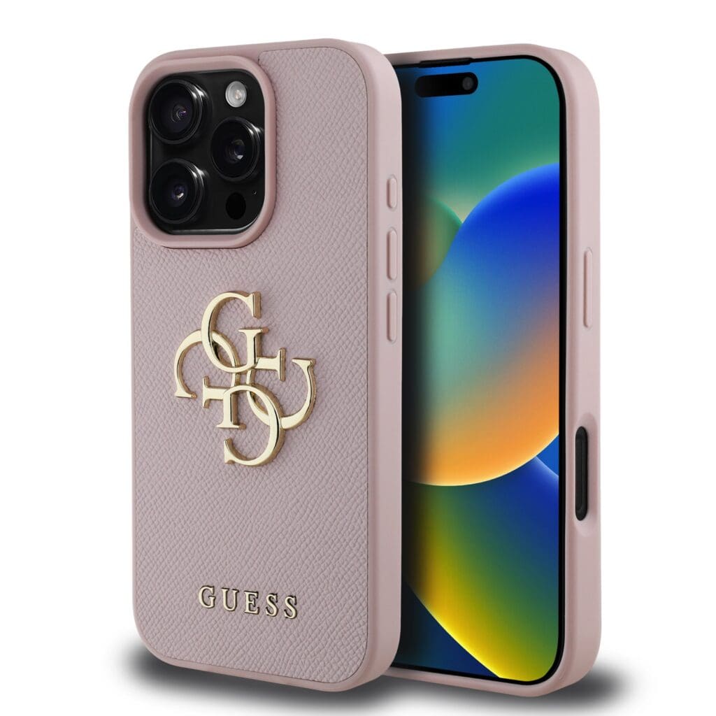 Guess PU Grained 4G Metal Logo Pink Kryt iPhone 16 Pro