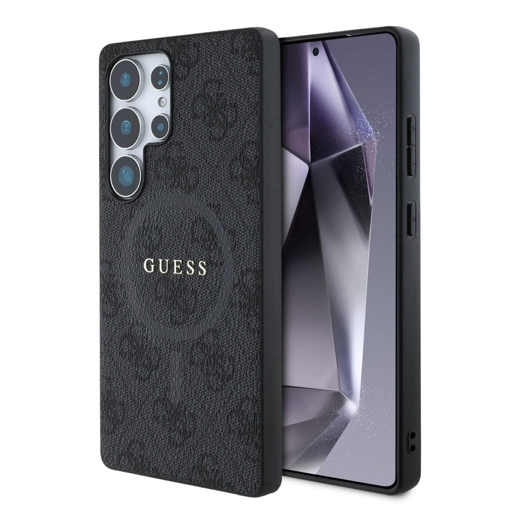 Guess PU Leather 4G Colored Ring MagSafe Black Kryt Samsung Galaxy S25 Ultra