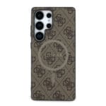 Guess PU Leather 4G Colored Ring MagSafe Brown Kryt Samsung Galaxy S25 Ultra
