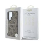 Guess PU Leather 4G Colored Ring MagSafe Brown Kryt Samsung Galaxy S25 Ultra