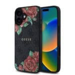 Guess PU Leather 4G Roses MagSafe Black Kryt iPhone 16