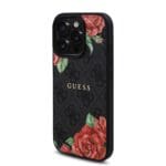 Guess PU Leather 4G Roses MagSafe Black Kryt iPhone 16 Pro