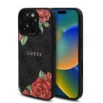 Guess PU Leather 4G Roses MagSafe Black Kryt iPhone 16 Pro