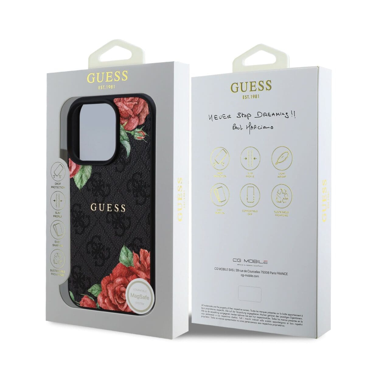 Guess PU Leather 4G Roses MagSafe Black Kryt iPhone 16 Pro