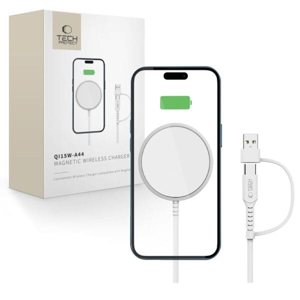 Tech-Protect Qi15W-A44 Magnetic MagSafe Wireless Charger White