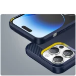 Carbon Case For Flexible Gel Back Cover Blue Kryt iPhone 14 Pro Max