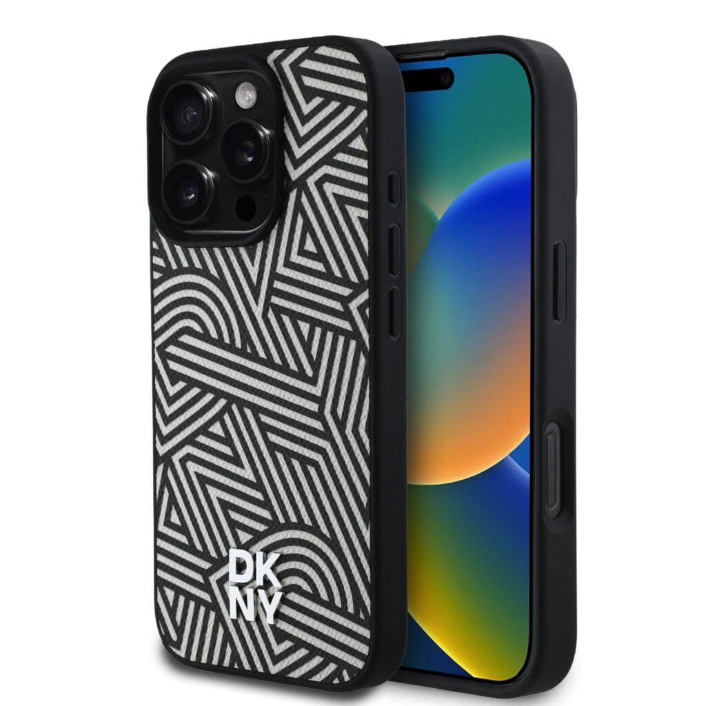 DKNY PU Leather Crosswalk Pattern MagSafe Ivory Kryt iPhone 16 Pro