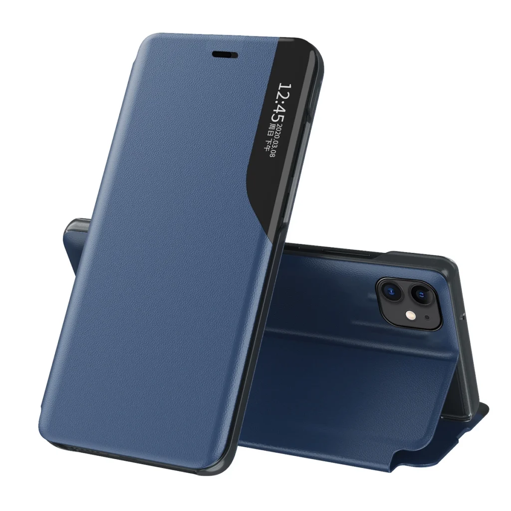 Eco Leather View Case Elegant Bookcase Type Case With Kickstand For Blue Kryt iPhone 13 Mini
