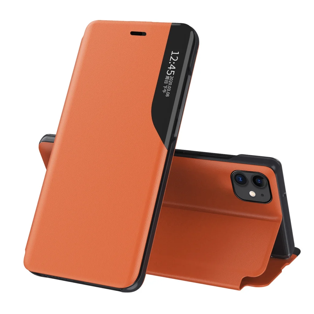 Eco Leather View Case Elegant Bookcase Type Case With Kickstand For Orange Kryt iPhone 13 Mini