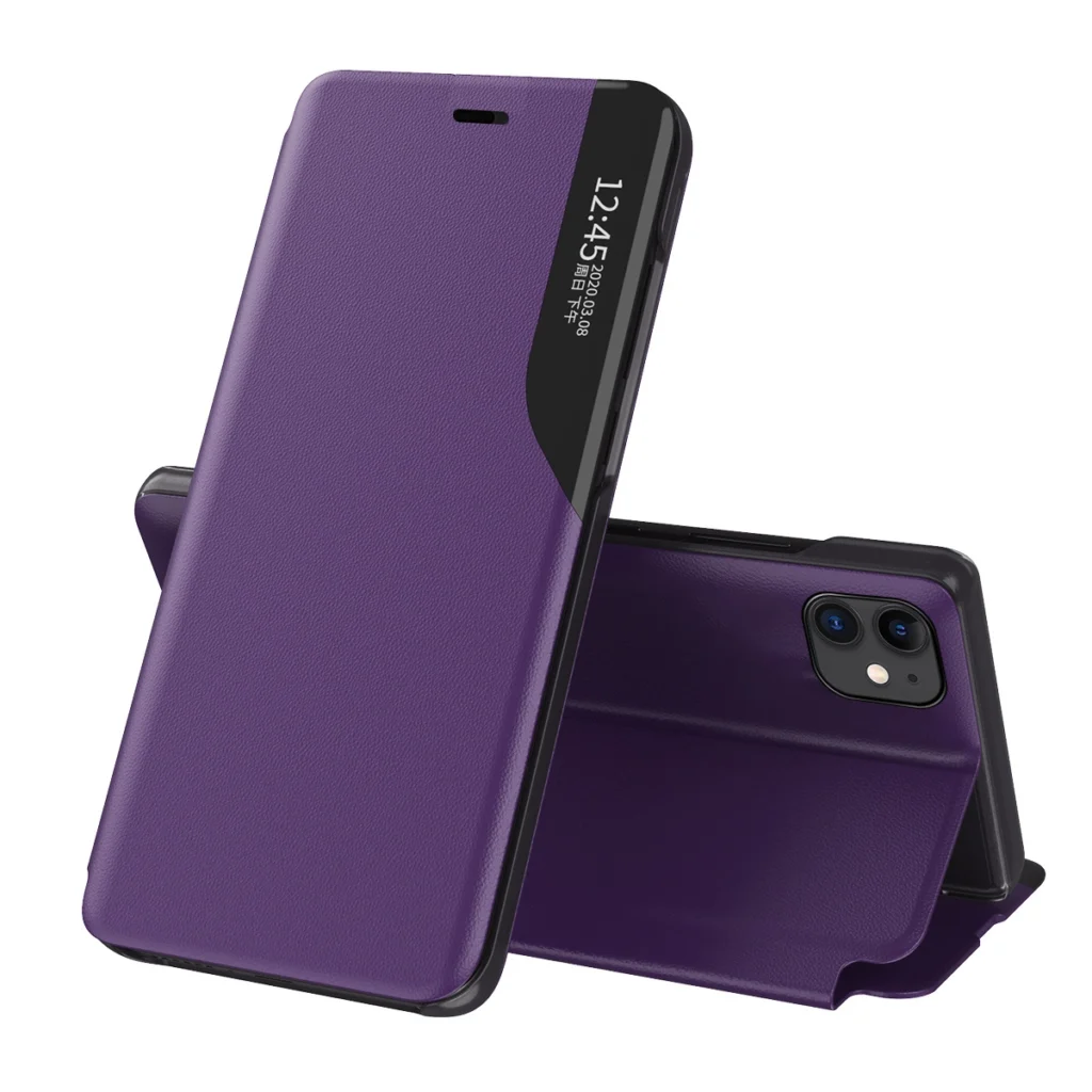 Eco Leather View Case Elegant Bookcase Type Case With Kickstand For Purple Kryt iPhone 13 Mini