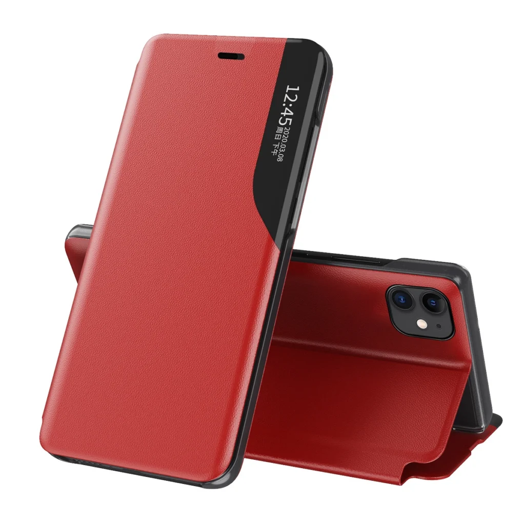 Eco Leather View Case Elegant Bookcase Type Case With Kickstand For Red Kryt iPhone 13 Pro Max