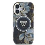Guess IML Glitter Magnolia and Triangle Logo MagSafe Black Kryt iPhone 16