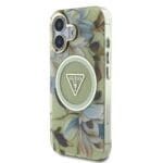 Guess IML Glitter Magnolia and Triangle Logo MagSafe Green Kryt iPhone 16