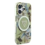 Guess IML Glitter Magnolia and Triangle Logo MagSafe Green Kryt iPhone 16