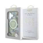 Guess IML Glitter Magnolia and Triangle Logo MagSafe Green Kryt iPhone 16