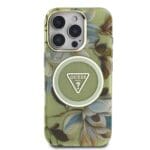 Guess IML Glitter Magnolia and Triangle Logo MagSafe Green Kryt iPhone 16 Pro Max