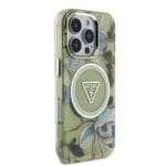 Guess IML Glitter Magnolia and Triangle Logo MagSafe Green Kryt iPhone 16 Pro Max