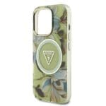Guess IML Glitter Magnolia and Triangle Logo MagSafe Green Kryt iPhone 16 Pro Max