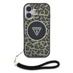 Guess IML Leopard Triangle Logo Strap MagSafe Brown Kryt iPhone 16