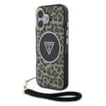 Guess IML Leopard Triangle Logo Strap MagSafe Brown Kryt iPhone 16