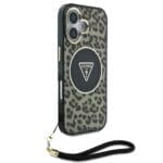 Guess IML Leopard Triangle Logo Strap MagSafe Brown Kryt iPhone 16