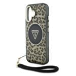 Guess IML Leopard Triangle Logo Strap MagSafe Brown Kryt iPhone 16