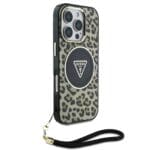 Guess IML Leopard Triangle Logo Strap MagSafe Brown Kryt iPhone 16 Pro Max