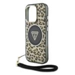 Guess IML Leopard Triangle Logo Strap MagSafe Brown Kryt iPhone 16 Pro Max