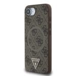 Guess PU 4G Strass Triangle Metal Logo Brown Kryt iPhone 16e