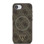 Guess PU 4G Strass Triangle Metal Logo Brown Kryt iPhone 16e