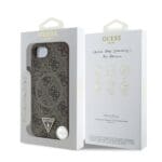 Guess PU 4G Strass Triangle Metal Logo Brown Kryt iPhone 16e