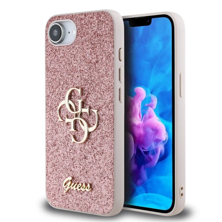Guess PU Fixed Glitter 4G Metal Logo Pink Kryt iPhone 16e