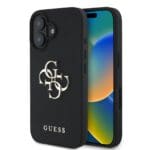 Guess PU Grained 4G Metal Logo Black Kryt iPhone 16