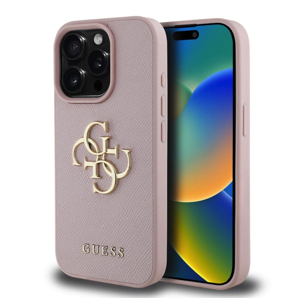 Guess PU Grained 4G Metal Logo Pink Kryt iPhone 15 Pro