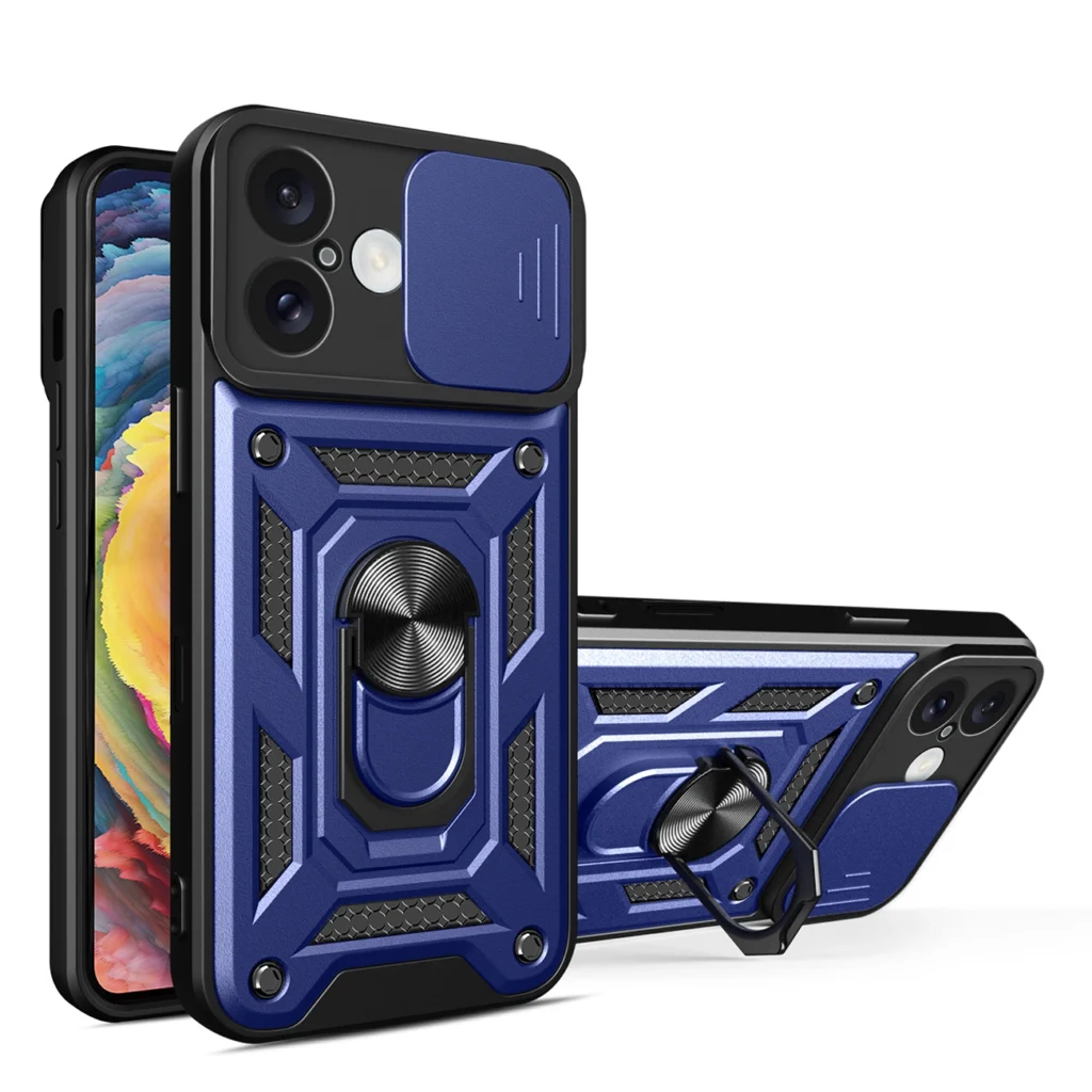 Hybrid Armor Camshield Armored Case With Camera Cover And Stand Blue Kryt iPhone 16 Plus