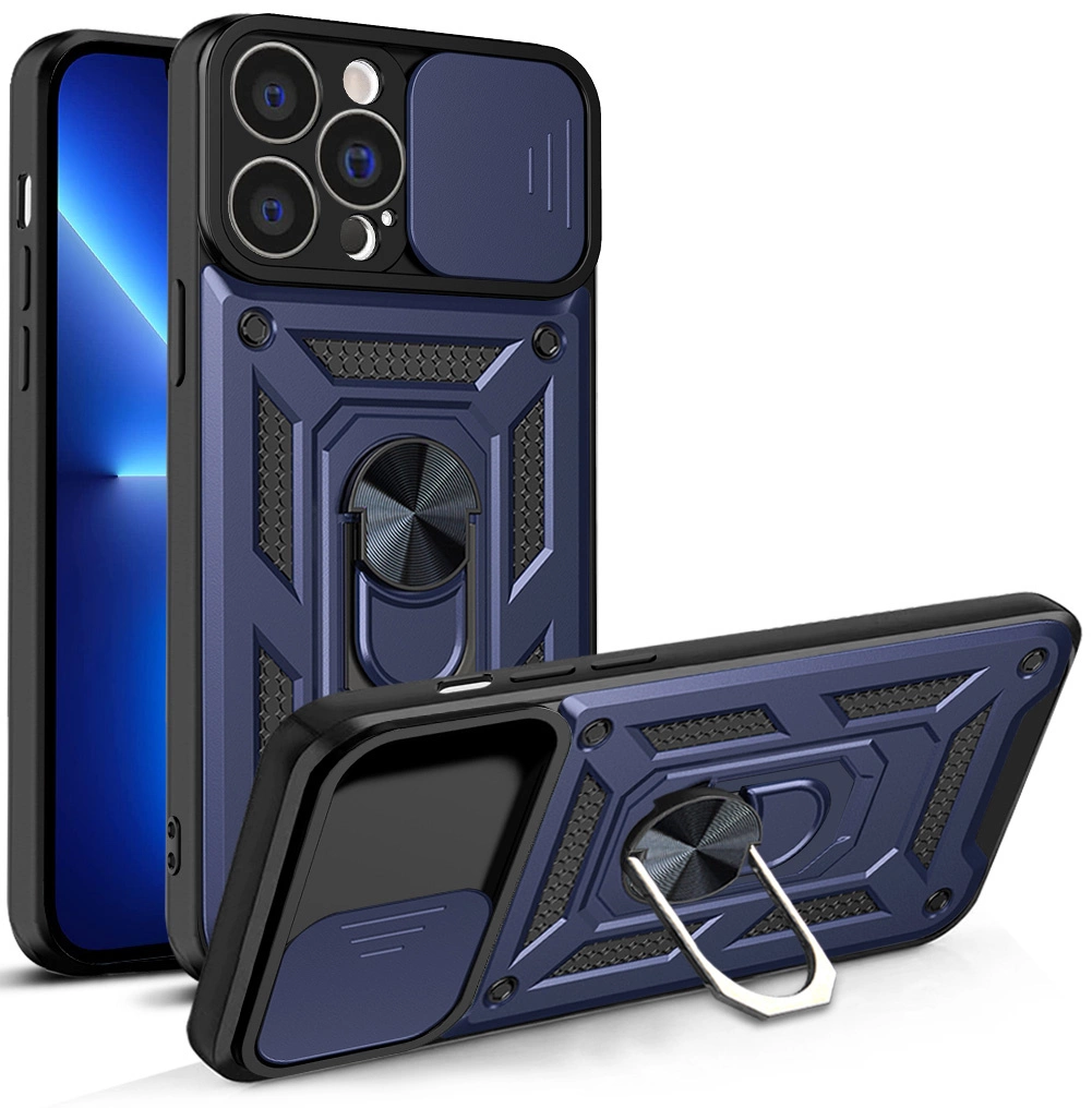 Hybrid Armor Camshield Case For Armored Case With Camera Cover Blue Kryt iPhone 13 Pro