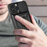 Hybrid Armor Camshield Case For Armored Case With Camera Cover Blue Kryt iPhone 14 Pro Max