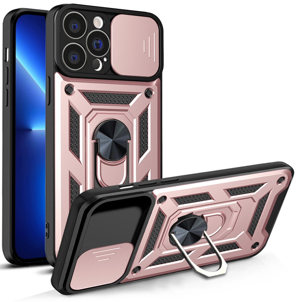 Hybrid Armor Camshield Case For Armored Case With Camera Cover Pink Kryt iPhone 13 Pro Max