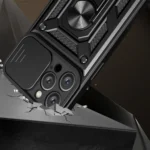 Hybrid Armor Camshield Case With Camera Cover And Stand Black Kryt iPhone 16 Pro