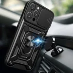 Hybrid Armor Camshield Case With Camera Cover And Stand Black Kryt iPhone 16 Pro