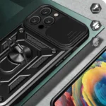 Hybrid Armor Camshield Case With Camera Cover And Stand Black Kryt iPhone 16 Pro