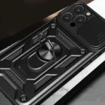 Hybrid Armor Camshield Case With Camera Cover And Stand Black Kryt iPhone 16 Pro
