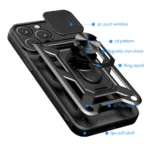 Hybrid Armor Camshield Case With Camera Cover And Stand Black Kryt iPhone 16 Pro
