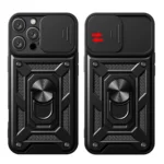 Hybrid Armor Camshield Case With Camera Cover And Stand Black Kryt iPhone 16 Pro