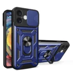 Hybrid Armor Camshield Case With Camera Cover And Stand Blue Kryt iPhone 16