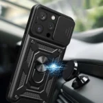 Hybrid Armor Camshield Case With Kickstand And Camera Cover - Blue Kryt iPhone 15 Pro