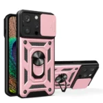Hybrid Armor Camshield Case With Kickstand And Camera Cover - Pink Kryt iPhone 15 Pro Max
